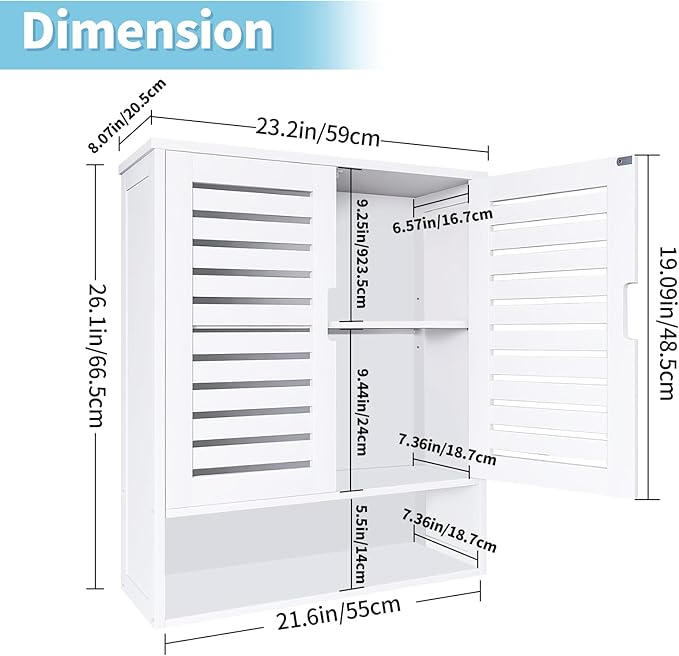 HYNAWIN White Organized Bathroom Storage Cabinet with Lattice Doors,Spacious Storage with Adjustable Shelves for Bathroom or Kitchen Essentials