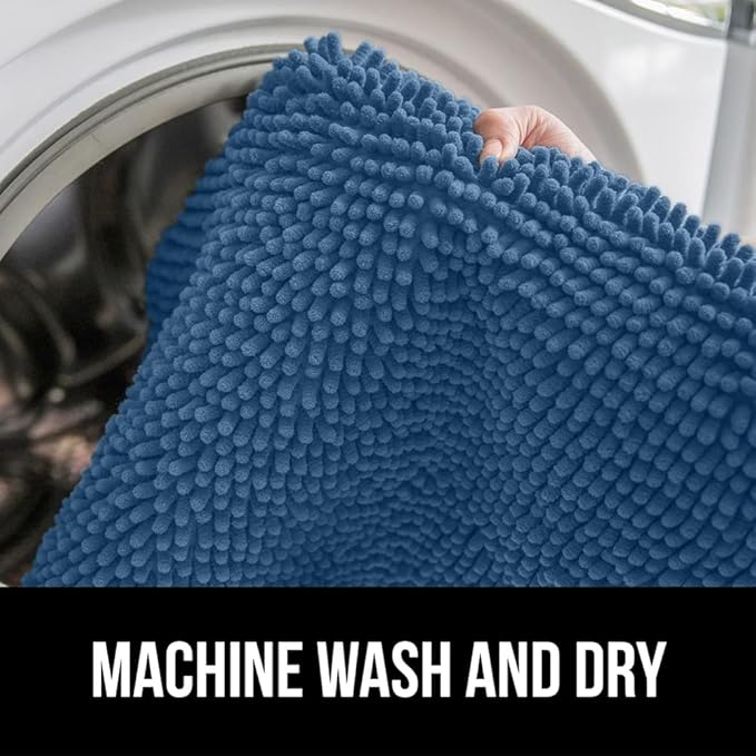 GORILLA GRIP Bath Rug Mat 30x20, Thick Soft Absorbent Chenille, Quick Dry Microfiber Mats, Rubber Backing Washable Shower Floor Rugs, Bathmat Runner, US Designed Bathroom Home Decor Accessories Blue