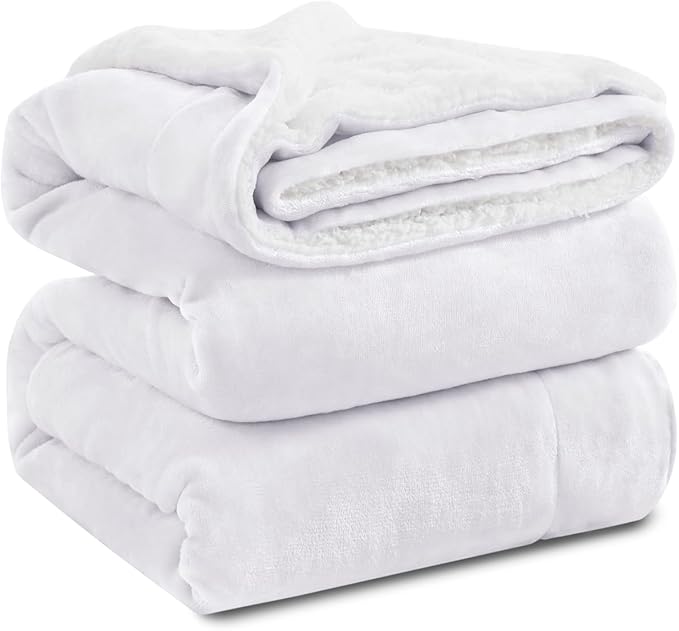 KAWAHOME Sherpa Fleece Queen Size Blanket for Bed - Extra Warm and Heavy Thick Blankets for Winter, Super Soft 500GSM Plush Blanket, 90"X 90" White