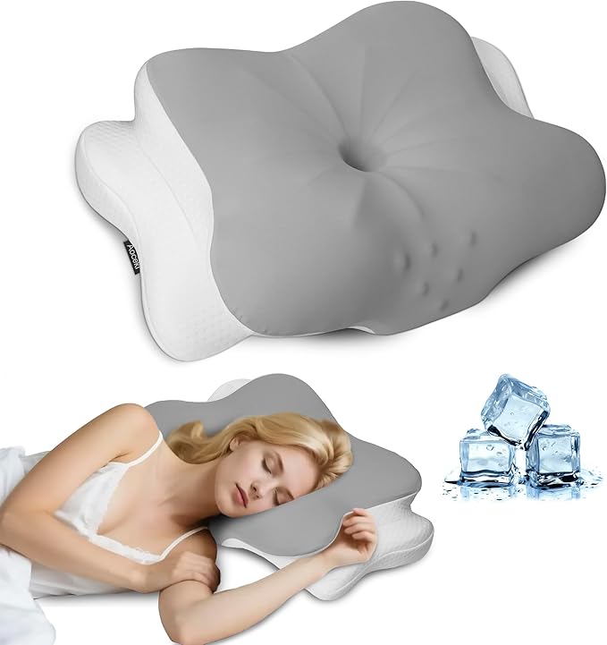 Cervical Neck Pillow for Pain Relief - Ergonomic Bed Pillow for Neck Support, Cooling Contour Orthopedic Memory Foam Pillows for Side Back Stomach Sleepers (Light Grey, Queen-23.2''Lx15.1''Wx4.7''H)