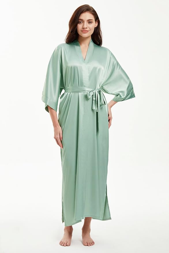 PRODESIGN Satin Kimono Robe Women Long Silky Kimono Bathrobe Sleepwear Wedding Bridesmaid Robe