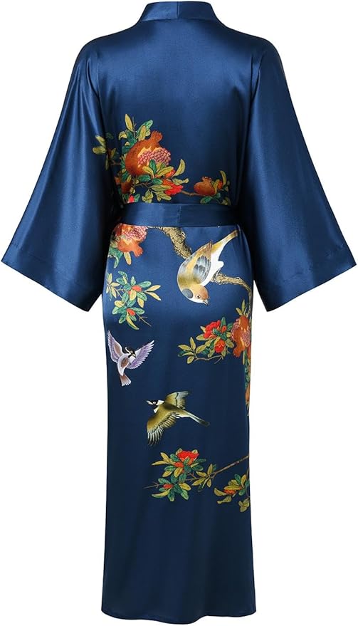 Women's Silk Kimono Robe Long Bathrobe Nightgown 100% Mulberry Silk for Women - Classic Floral Pattern