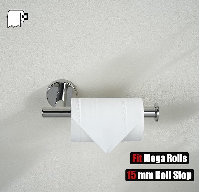 JQK Chrome Toilet Paper Holder, 5 Inch 304 Stainless Steel Thick 8mm Tissue Paper Dispenser for Bathroom, Hold Mega Rolls, Polished Chrome Wall Mount, TPH120-CH