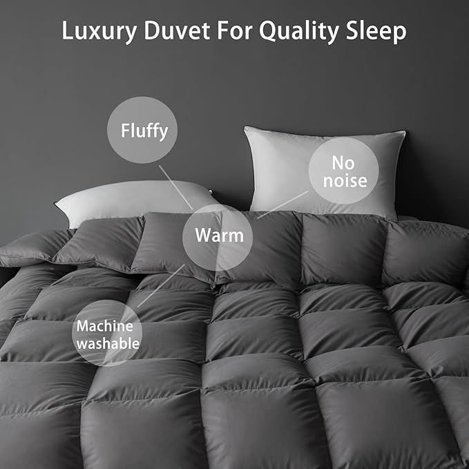 Luxury Down Fiber Comforter Oversized King Size - Fluffy and Cozy Duvet Insert for All Seasons - Medium Warmth Hotel Collection Comforters，Gray(120 X 98”)