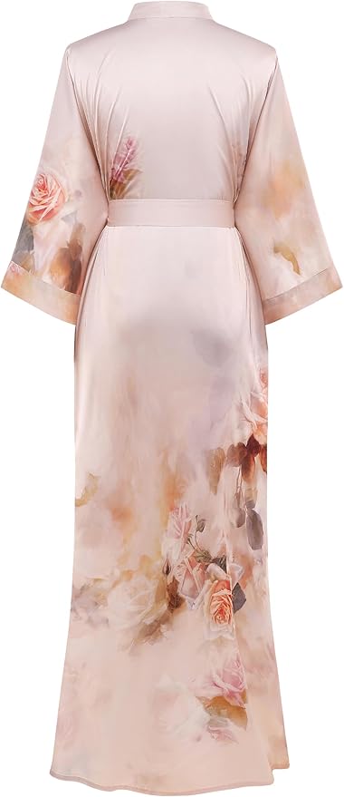 PRODESIGN Kimono Robe for Women - Long Satin Sleepwear Silky Kimono Cover-Up Nightgown Japanese Bathrobe Loungewear Blouse