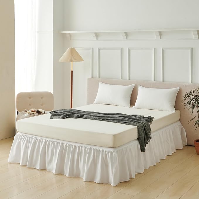 Bed Skirt Queen Size Ruffled Bed Skirt with Split Corners, Queen Bed Skirts 12 Inch Drop, Queen Size Bed Skirting with Platform, White, 12'' Queen