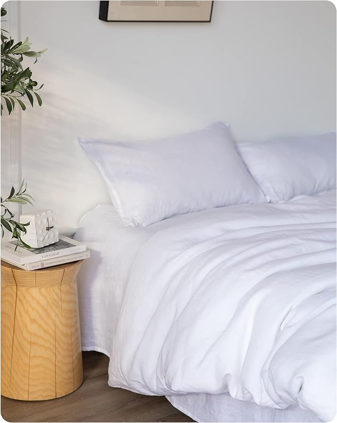 XZ XIFA King Standard Pillowcases - 2 Pack - Envelope Closure - 100% Natural Washed French Flax, Breathable, Durable, Textured Pillow Covers 20"x36"(King Standard, White)