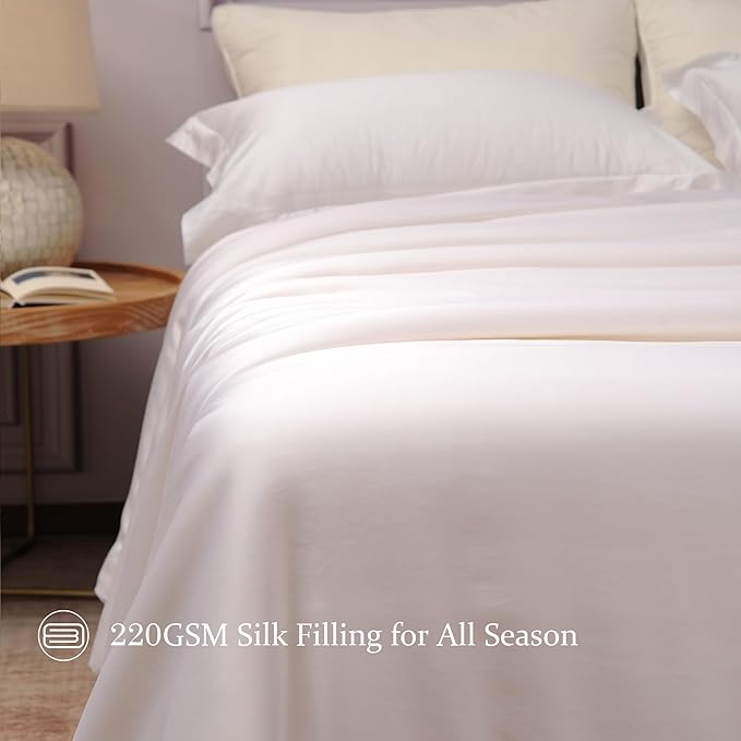 CUDDLE DREAMS Silk Filled Comforter for All Season, Detachable Tencel Duvet Cover for Easy Care, Naturally Breathable (White, King)