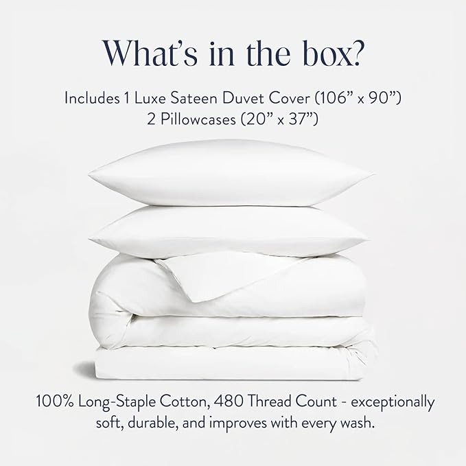 Brooklinen Luxury Sateen Duvet Cover Set - King/California King Size in White - Includes 1 Duvet Cover and 2 Pillowcases - 100% Cotton, 480 Thread Count