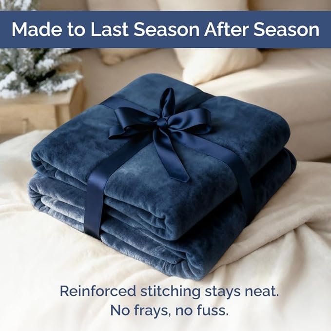 Ultra Soft Fleece Blanket Queen Size - Flannel Fleece Luxury Queen Blanket - Lightweight for Couch Bed Chair - Thick, Warm and Breathable - All Season Cozy Fuzzy, Anti-Static Microplush Bedding, Navy