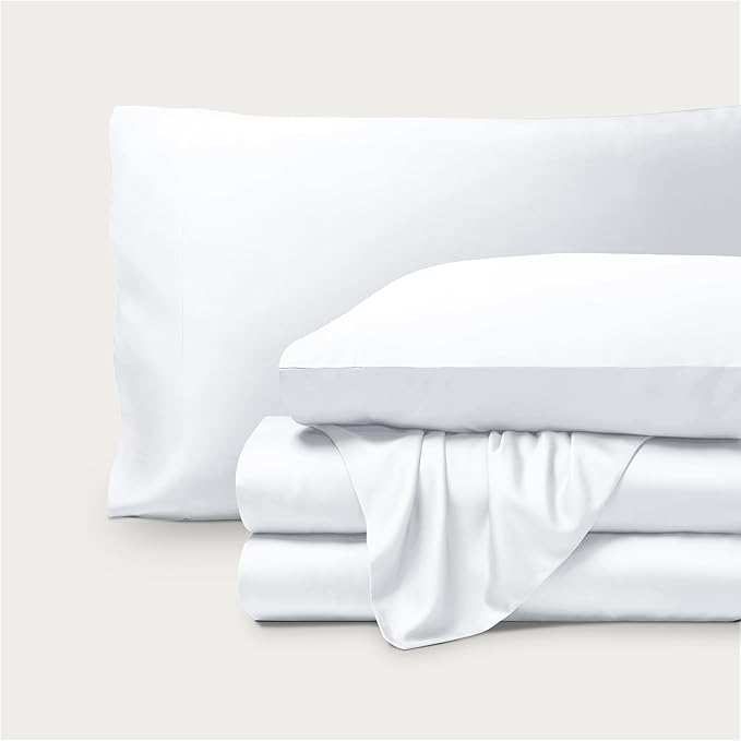 Bare Home 100% Rayon Made from Bamboo Luxury Queen Sheet Set - 4 Piece Bedding Set - Deep Pockets - Cooling Sheets - Breathable - Easy Fit - Soft Bedding Sheets & Pillowcases (Queen, White)