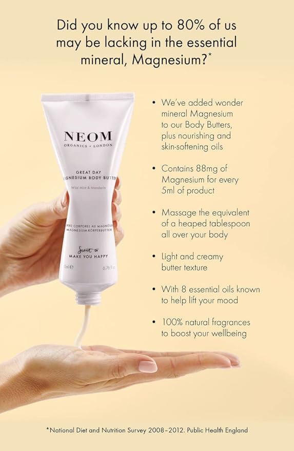 Neom- Great Day Magnesium Body Butter, 200ml | Mandarin & Wild Mint | Cream Moisturiser With Essential Oils | Nourish & Soften | Fresh & Zesty