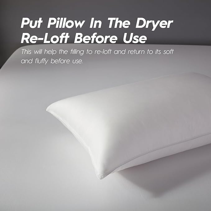 Globon Luxury Down Pillows King Size Set of 2 for Side Sleepers, 100% Cotton Shell Hotel Collection Bed Pillows for Sleeping, Firm Down Surrounded Feather Pillow 20" x 36"