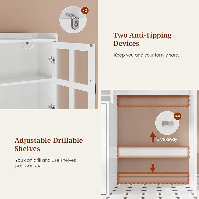 Over The Toilet Storage Cabinet with Pulley Small Bathroom Storage Cabinet, Space Saver W/Adjustable Shelf & Glass Doors for Bathroom, Restroom, Laundry (Frosted Mirror-Type B)