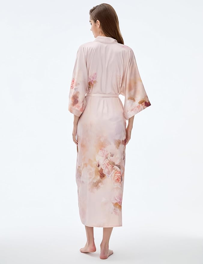 PRODESIGN Kimono Robe for Women - Long Satin Sleepwear Silky Kimono Cover-Up Nightgown Japanese Bathrobe Loungewear Blouse