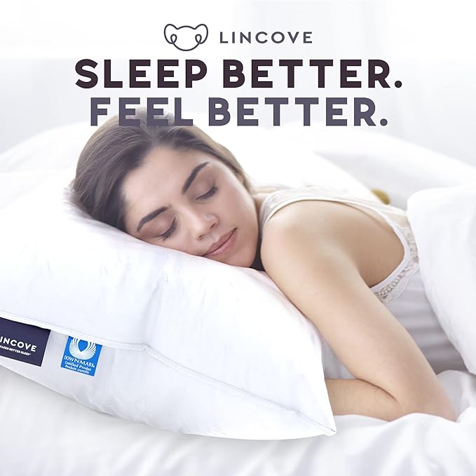 Lincove Signature 100% Natural Canadian White Down Luxury Sleeping Pillow - 800 Fill Power, 500 Thread Count Cotton Shell, Made in Canada, Queen - Medium, 2 Pack