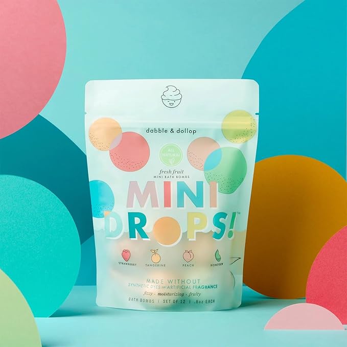 Dabble & Dollop Fresh Fruit Mini Bath Bombs & Blueberry Shampoo, Body Wash, Bubble Bath for Kids - All Natural Fruity Scents, Resealable Pouch, Vegan, Gluten-Free, Cruelty-Free (Pack of 2)