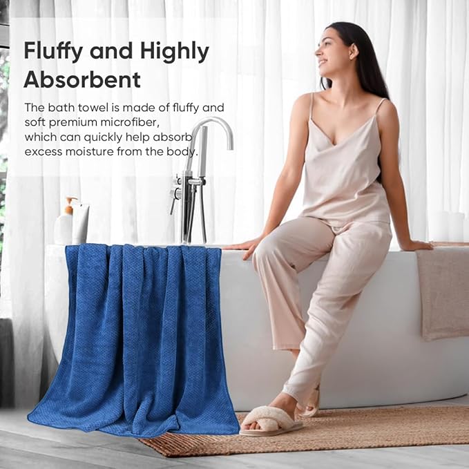 HOMEXCEL Bath Towel Set Pack of 4, 30 x 60 Inches Large Microfiber Bath Towels, Soft, Absorbent, and Quick Dry Towels for Bathroom, Pool, Beach, Swim, and Yoga, Large Bathroom Towels, Blue