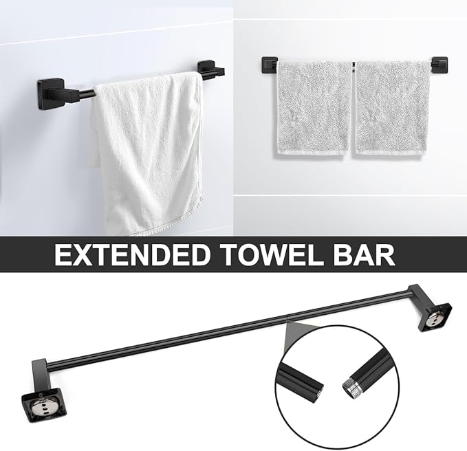 Bathroom Hardware Set 4 Pieces,Stainless Steel Matte Black Towel Bar Set, Includes 24In Towel Bar, Towel Ring, Robe Towel Hooks,Toilet Paper Holder, Bathroom Towel Rack Set