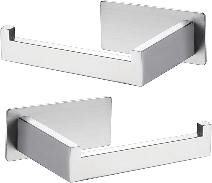 LANC Self-Adhesive Toilet Tissue Holder, Brushed Nickel Toilet Paper Holder Wall Mounted for Bathroom Washroom Stick On Tissue Roll Holder with Drill Free Left and Right 2 Pack, A8307BN-LRP2