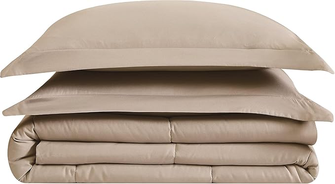 London Fog Garment Washed Solid Comforter Set Khaki Microfiber 3-Piece King Comforter Set, Solid Themed, Adult and Teen, Oeko-TEX Certified