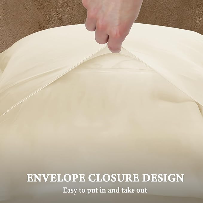 BHZ Satin Goose Down Feather Pillows King Size Set of 2 with Beige Satin Pillowcase for Hair and Skin, Cooling Pillow Cases Similar to Silk Pillow Cases, Decorative for Women, Mom Men