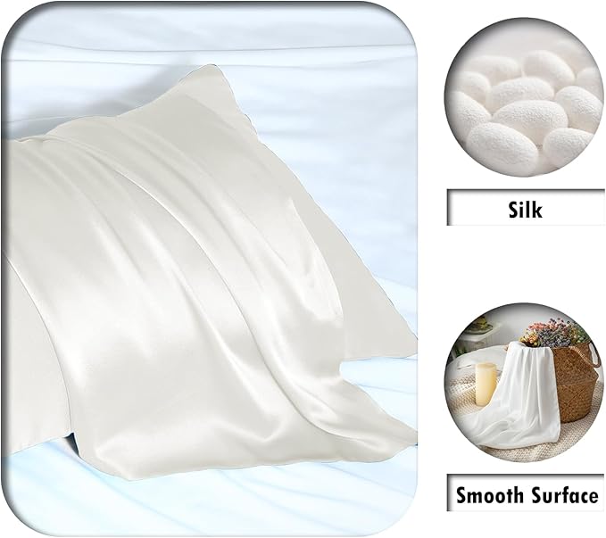 Silk Pillow Cases 2 Pack Soft Breathable and Sliky King Size Pillow Cases Set of 2,Natural Mulberry Satin Silk Pillowcase with Hidden Zipper for Hair and Skin (Ivory,20"X 36",2pcs)