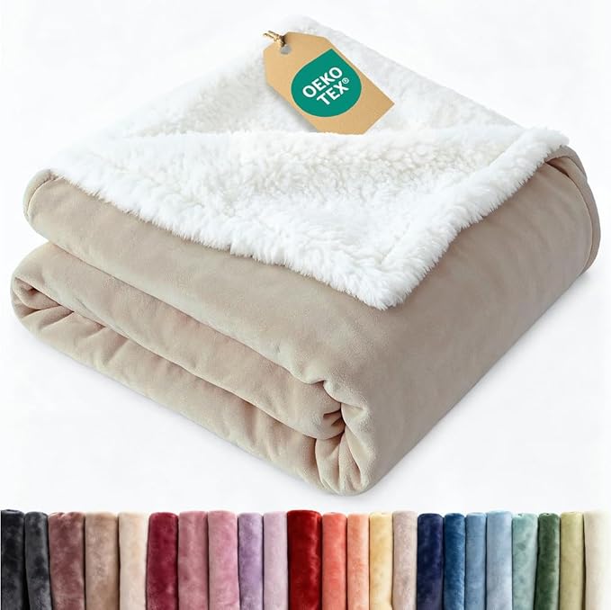 Sherpa Fleece Blanket Queen Size - Reversible Sherpa Fleece Queen Blanket - Super Soft Double Sided for Bed, Sofa, Couch - Thick, Warm, Fuzzy & Plush - Luxurious Bedding for Winter - Cream, 90" x 90"