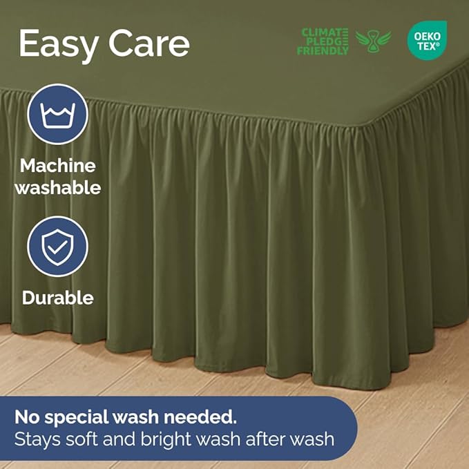 Bedskirt King Size Ruffle - 15 inch Drop Dust Ruffle Bed Skirt with Platform - Soft, Easy Fit, Premium Hotel Quality - Wrinkle, Fade & Shrink Resistant - for Women, Men, Kids and Teens - Sage Green