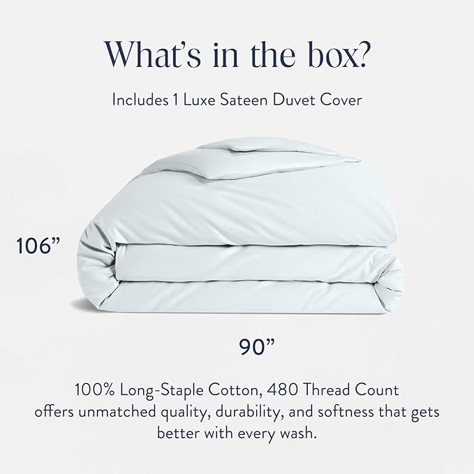 Brooklinen Luxury Sateen Duvet Cover - 100% Cotton, King/California King Size in Sky with Extra-Long Corner Ties and Button Closure - Best King/Cali King Duvet Covers