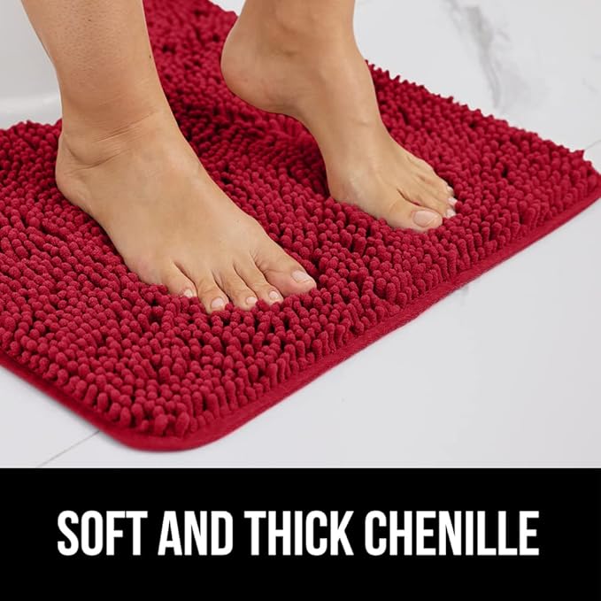 GORILLA GRIP Bath Rug Mat 36x24, Thick Soft Absorbent Chenille, Quick Dry Microfiber Mats, Rubber Backing Washable Shower Floor Rugs, Bathmat Runner, US Designed Bathroom Home Decor Accessories Red