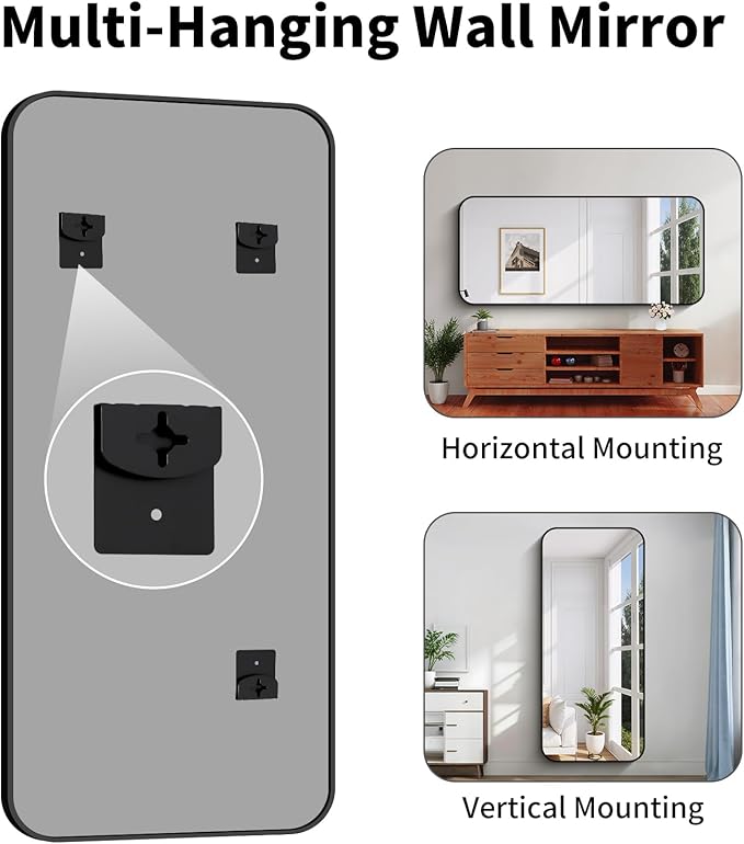 Koonmi Black Framed Bathroom Mirror - 32x72 Inch Shatterproof Tempered Glass Vanity Mirror for Bathroom Sink, Wall Mounted with Matte Aluminum Alloy Frame, No Distortion, Modern Decor