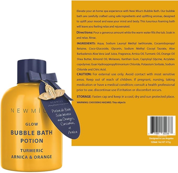 Nutritious Bubble Bath Long Lasting Foam Turmeric Orange Arnica Essential Oil Skin Healing Moisturizing Relaxing Stress Relief Spa Gift for Women