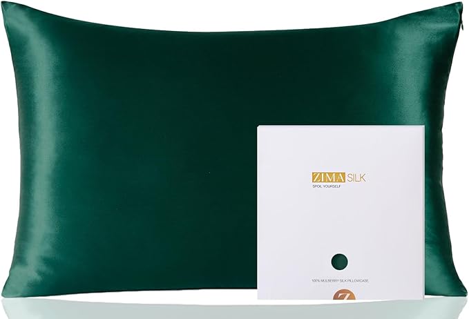 ZIMASILK 100% Pure Mulberry Silk Pillowcase for Hair and Skin Health,Soft and Smooth,Both Sides Premium Grade 6A Silk,600 Thread Count,with Hidden Zipper,1pc (King 20''x36'',Blackish Green)