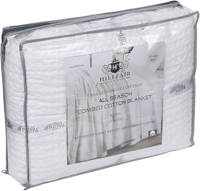 HILLFAIR 100% Combed Cotton Blanket– Twin XL Size Bed Blankets– Warm Soft All Season Breathable Lightweight Summer Blankets– Waffle Weave Home Decor Bed Blanket- White Bed Cotton Blankets/Bedcovers