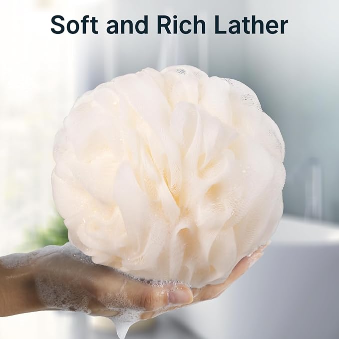AmazerBath Loofah Sponge, Shower Loofah 60g/PCS - Body Scrubber Loofa Set of 3 Cream Color, Bath Sponge for Men and Women