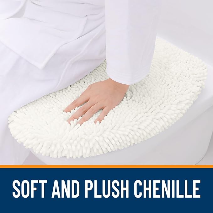 OLANLY Soft Chenille Bathroom Toilet Lid Cover, Machine Washable Seat Covers, 17.5x15, Stays in Place Rubber Backing, Fits Most Round, Elongated and Oblong Lids, Accessories Decor, Ivory