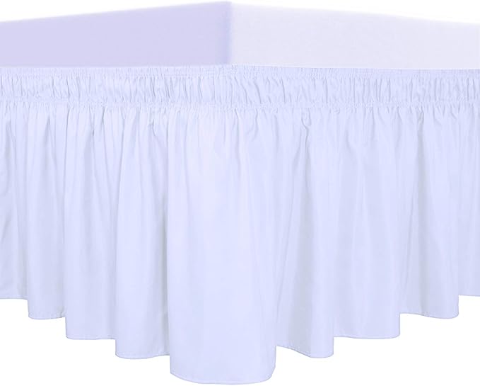 PureFit Wrap Around Ruffled Bed Skirt with Adjustable Elastic Belt - 22 Inch Drop Easy to Put On, Wrinkle Free Bedskirt Dust Ruffles, Bed Frame Cover for Queen, King and C-King Size Beds, White