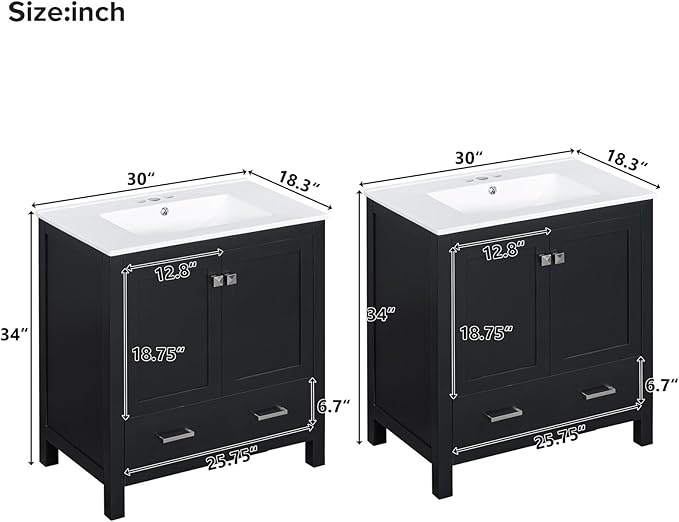 60" Bathroom Vanity Set with Double Vanities, Double Ceramic Sinks, Storage Shelf, Soft Closing Doors, Divided Drawers (Mirror not Included), Large Bathroom Vanity Sink Set (Black)