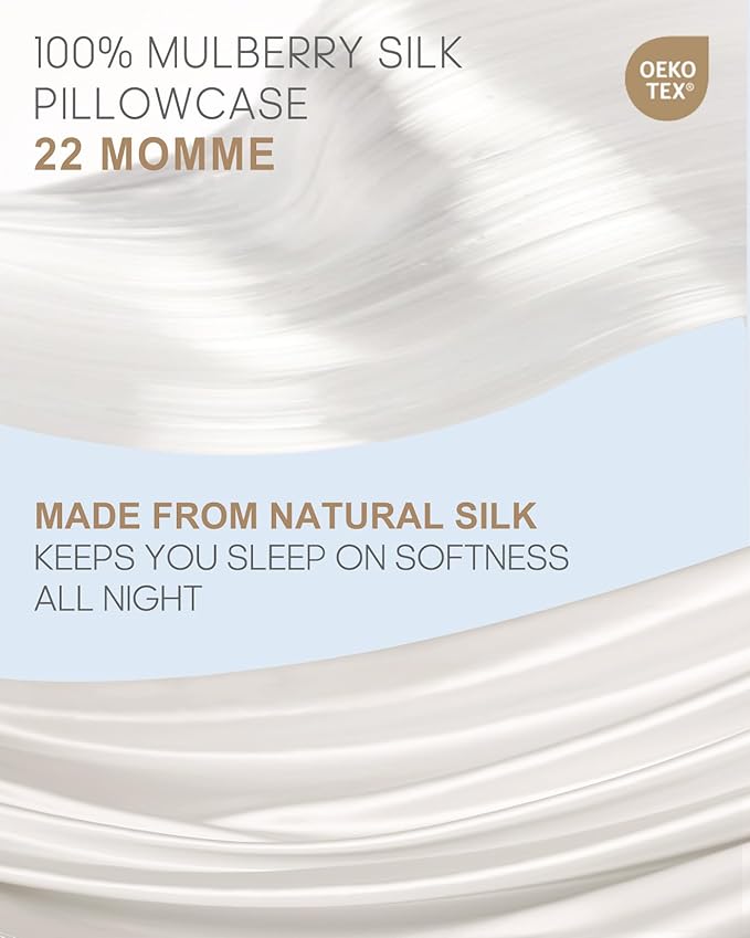 THXSILK Set of 2 Silk Pillowcase for Hair and Skin, 100% Mulberry Silk Bed Pillowcase 22 Momme, Hypoallergenic Soft Breathable Silk Pillow Case with Hidden Zipper, Body Size 20"x54", White