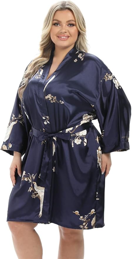 Women's Plus Size Satin Robes Plus Size Silky Kimonos Robes Sleepwear,Short