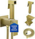 Arofa Warm Water Bidet Sprayer for Toilet with Hot and Cold Rough-in Valve, Hands-Free Handheld Jet Spray with Adjustable Water Flow, Square Toilet Sprayer with Bidet Hose for Feminine Wash, Gold