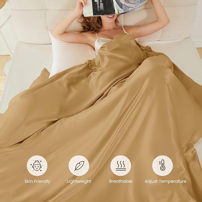 THXSILK 100% Pure Mulberry Silk Duvet Cover Set 3 Piece, 6A+ Grade Luxury Soft Bedding Silk Sheets for Hair and Skin, 1 Pcs Quilt/Comforter Cover with 2 Zippered Pillowcases (Metallic Gold, Queen)