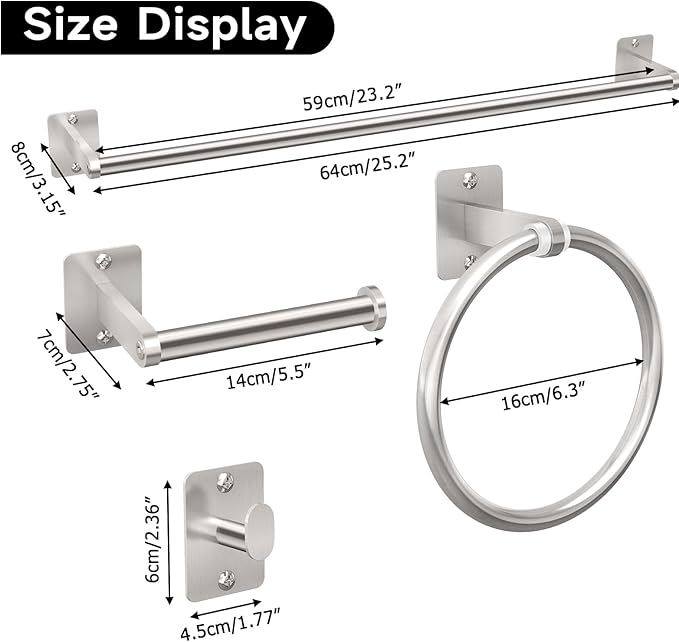 20 Pieces Bathroom Accessories Set, Brushed Nickel Bathroom Hardware Set, 24 inch Towel Bar, Towel Racks for Bathroom, Robe Towel Hooks, Toilet Paper Holder Wall Mounted