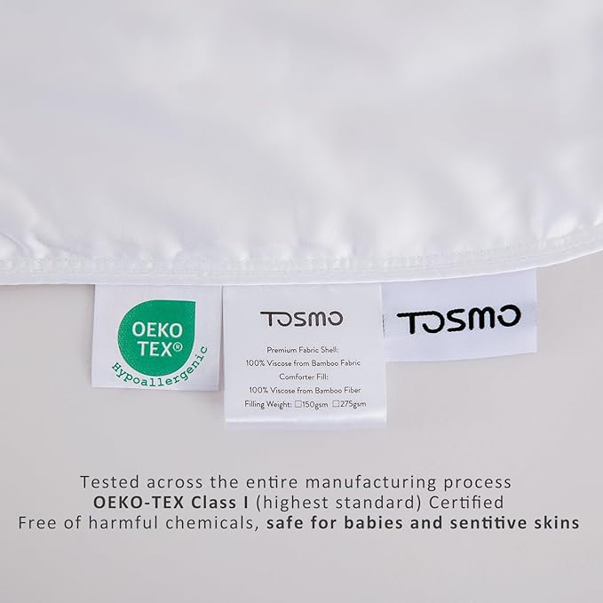 TOSMO 100% Viscose from Bamboo Comforter, Soft Breathable Cooling Silky Duvet Insert, Down Alternative Duvet Insert for Restful Sleep (Full, All Seasons White)