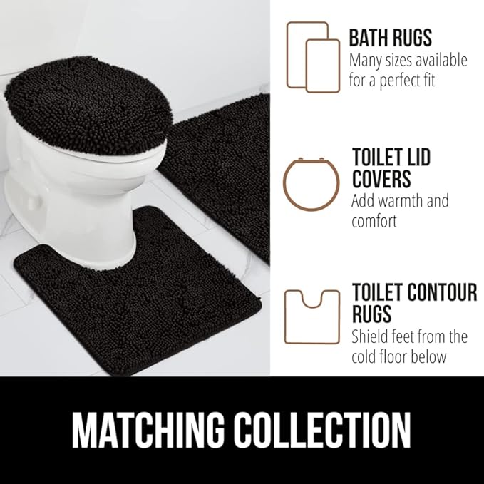 GORILLA GRIP Bath Rug Mat 30x20, Thick Soft Absorbent Chenille, Quick Dry Microfiber Mats, Rubber Backing Washable Shower Floor Rugs, Bathmat Runner, US Designed Bathroom Home Decor Accessories Black