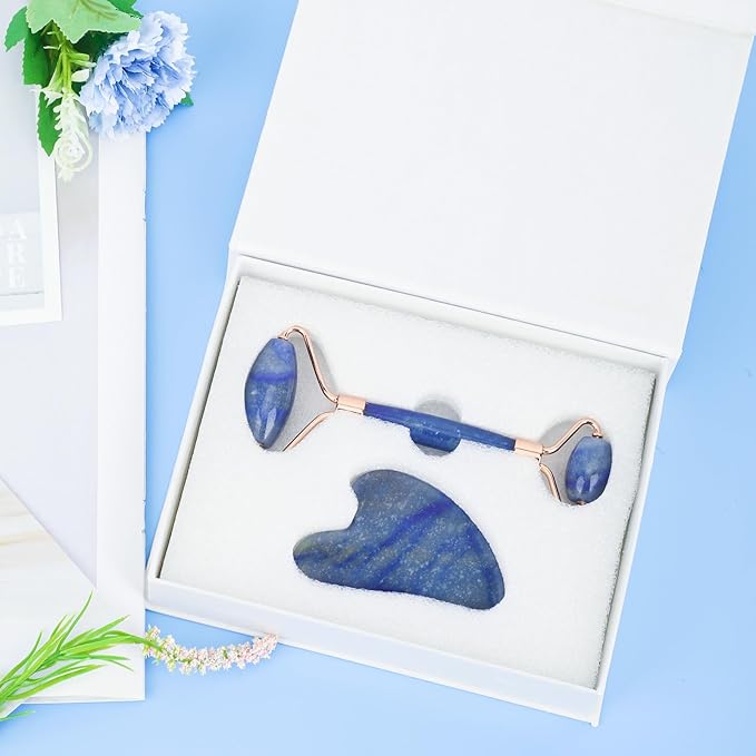 Jade Roller for Face, Facial Roller Massager Skin Care Tool, Gua Sha Facial Tools for Face, Neck, Eyes, Reduce Puffiness of The Skin(Blue)