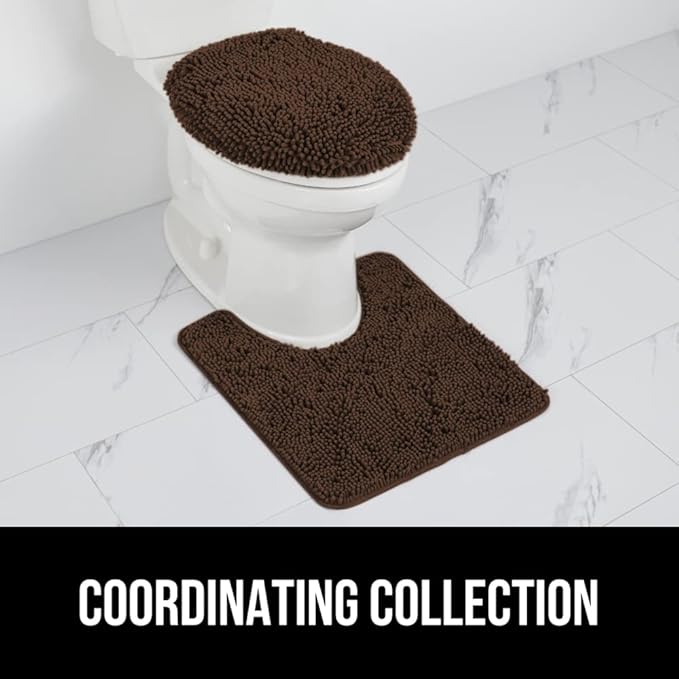 GORILLA GRIP Soft Chenille Bathroom Toilet Lid Cover, Machine Washable Seat Covers, 19.5x18.5, Stays in Place Rubber Backing, Fits Most Round, Elongated and Oblong Lids, Accessories Decor, Brown