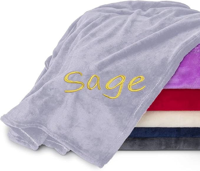 Personalized Blankets for Adults - Custom Blanket with Embroidered Name or Monogram - Soft Fleece Throw Cover for Bed & Couch - Silver (40"x60")