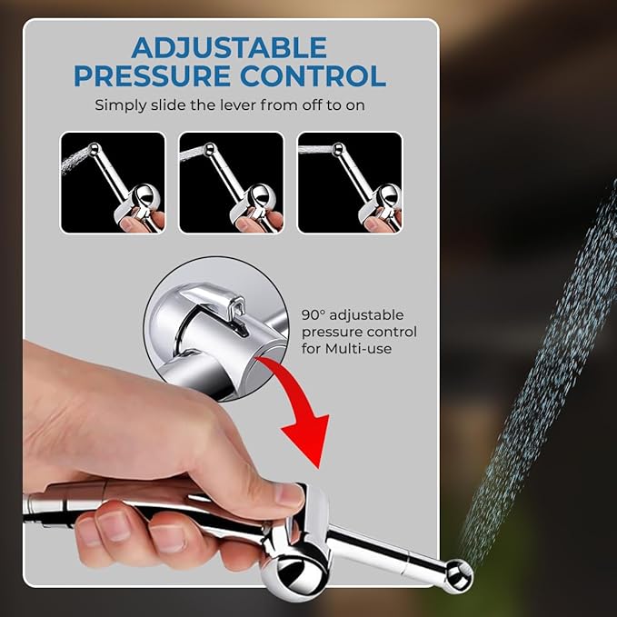 GenieBidet Sparkle Hand Held Bidet Sprayer - Includes Hybrid T Adapter & Stainless Steel Toilet Hose & Precision Knob/w Solid Brass Valve